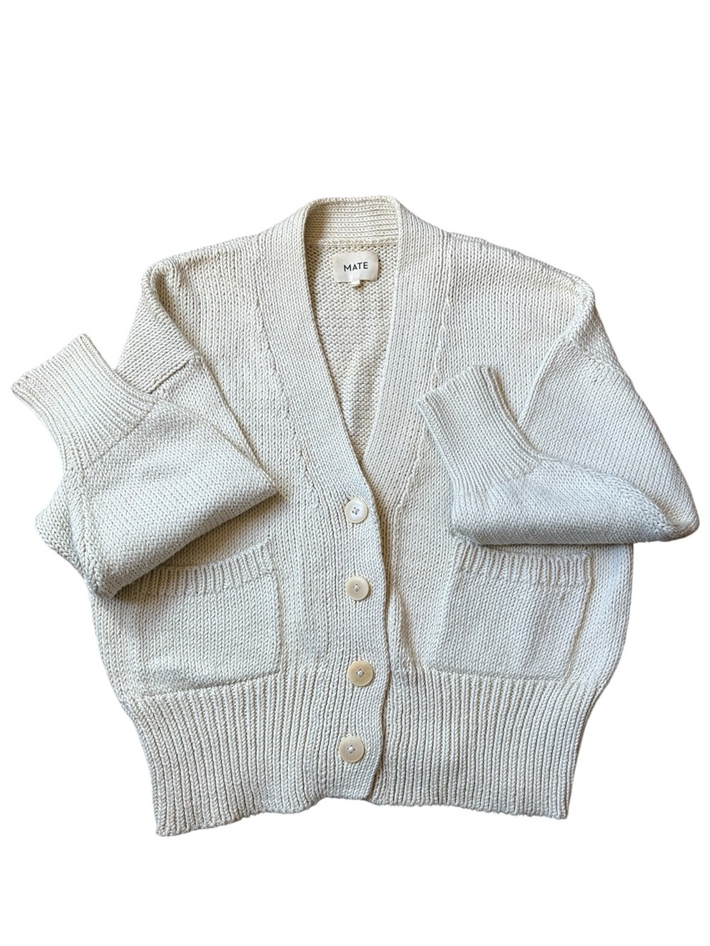 MATE the Label Organic Cotton Chunky Cardigan Cream XS/S Oversized - Picture 4 of 7